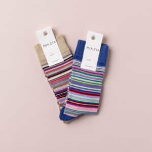 beige and blue socks