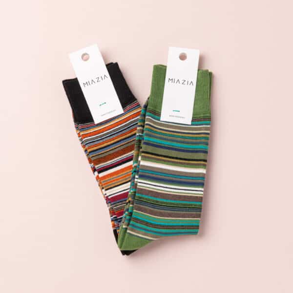 Pack de 2 paires de chaussettes LUI STRIPES noir & vert