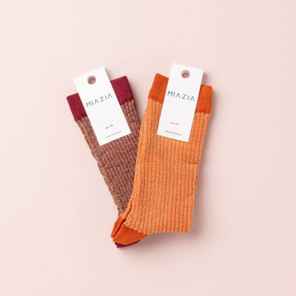 Pack de 2 paires de chaussettes - SAM LUREX  orange & bordeaux