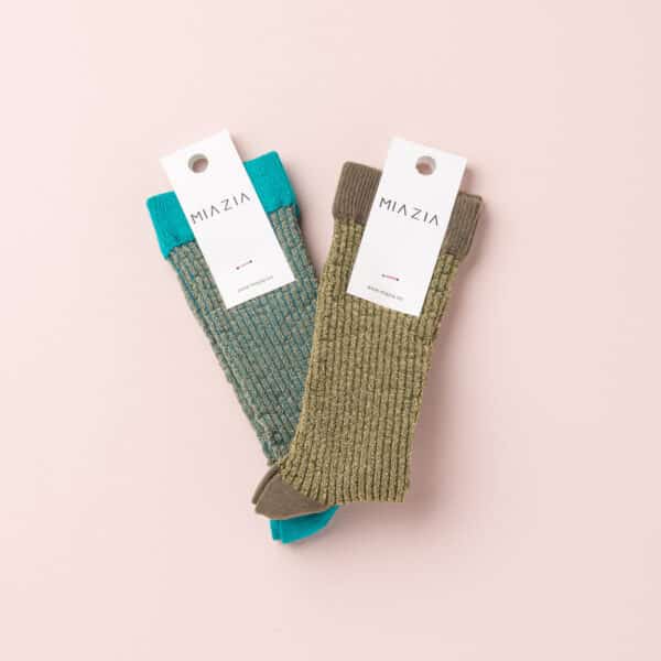 Pack de 2 paires de chaussettes - SAM LUREX  turquoise & kaki