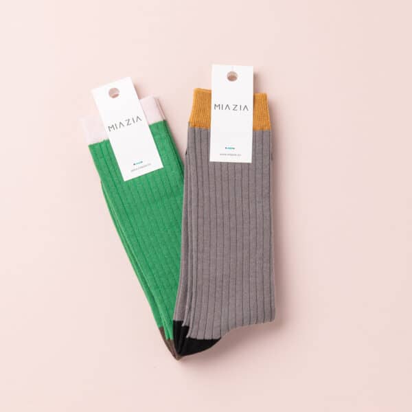 Pack de 2 paires de chaussettes LUI UNI vert & gris